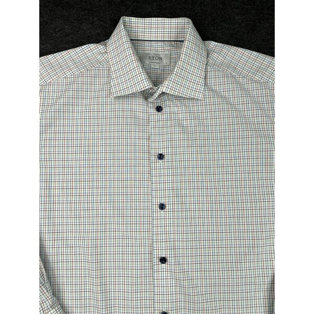 ETON Dress Shirt sz XL 43 17 Button Up Contemporary Long Sleeve Tattersall Plaid
